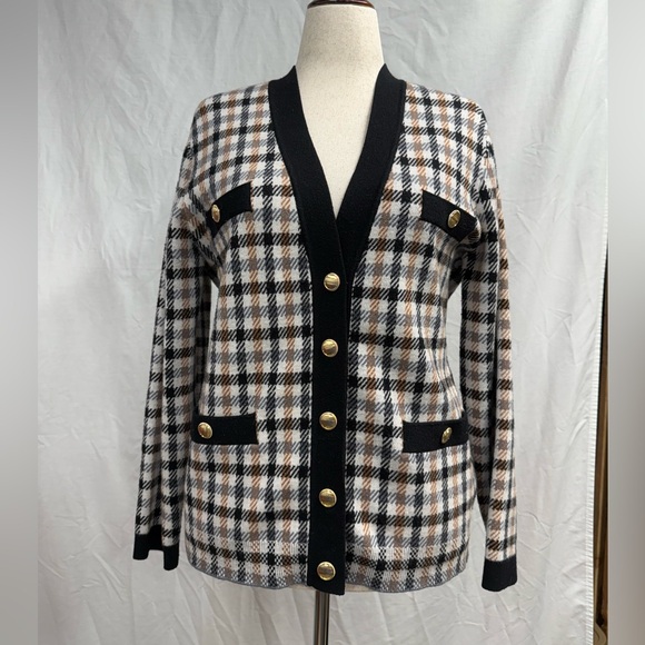 Ann Taylor Sweaters - Ann Taylor Chic Plaid Cardigan with Gold Button Accents
